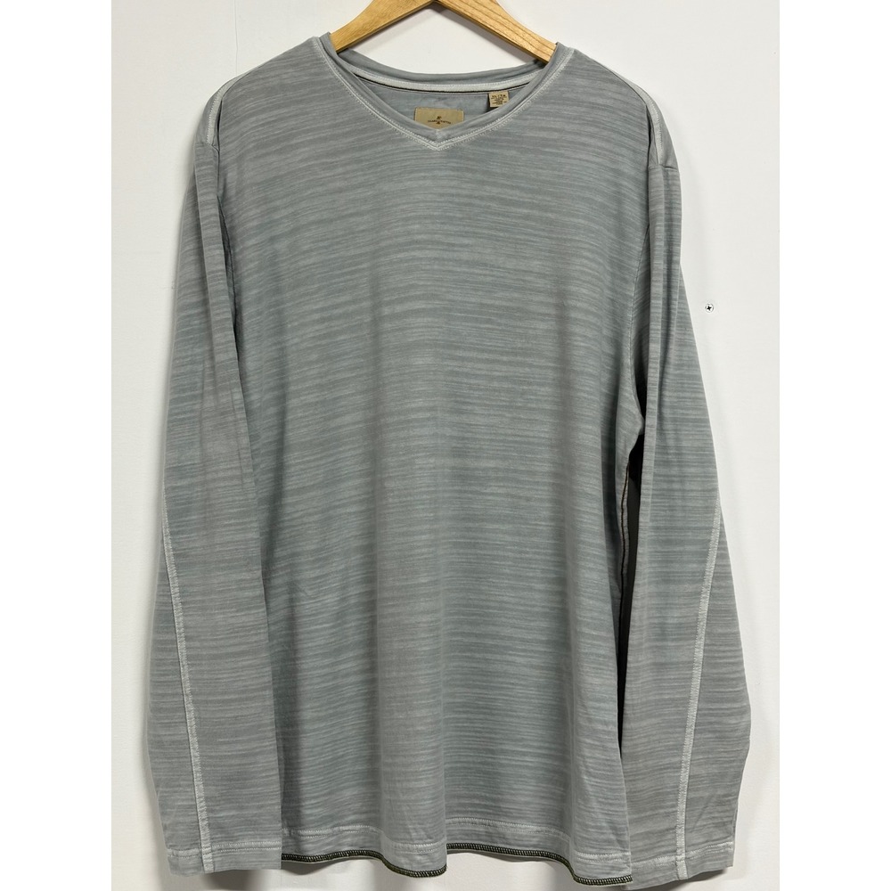 Tommy Bahama Island Crafted Shirt Mens XL Gray V Neck Long Sleeve Cotton
